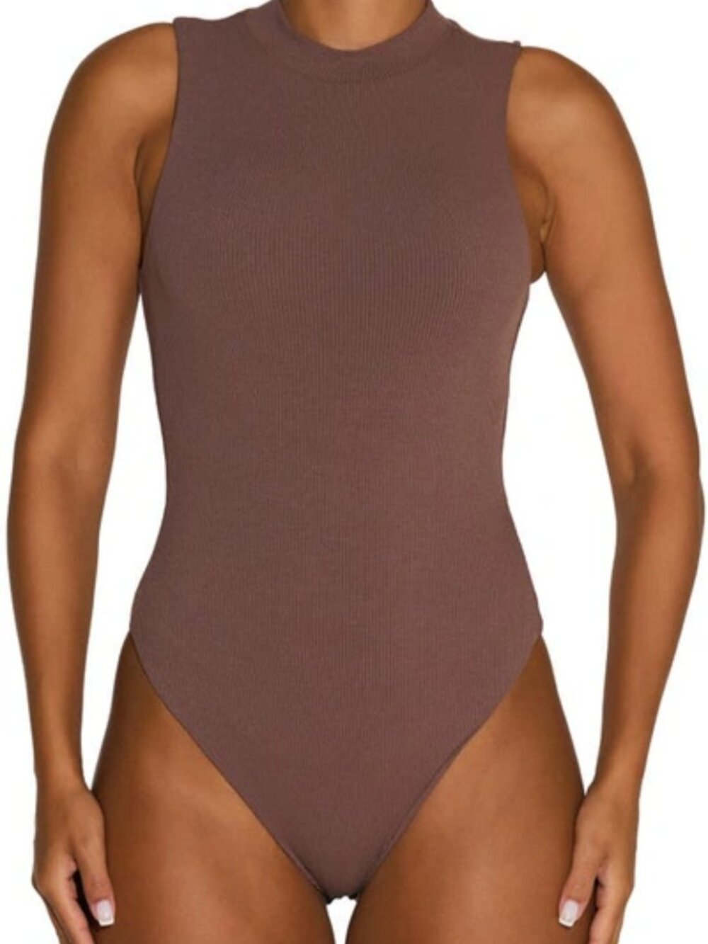 NWT Naked wardrobe Sleeveless Ribbed Bodysuit In Taupe Size L